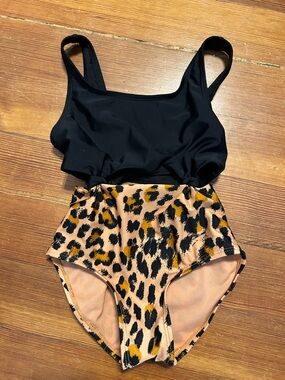 art class Black and Tan Leopard Print Kids One-Piece Swimsuit